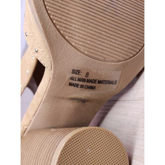 Charlotte Russe Tan Suede Block Heel Sandals Size 8 Studded Open Toe High Heel - Picture 12 of 12